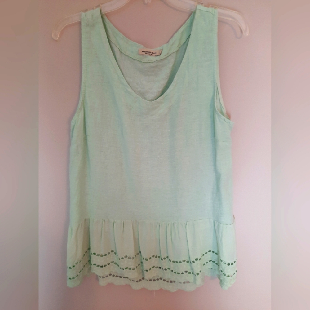 Valentina Naldi 100% Italian linen with cotton lace detail Large, sea foam green